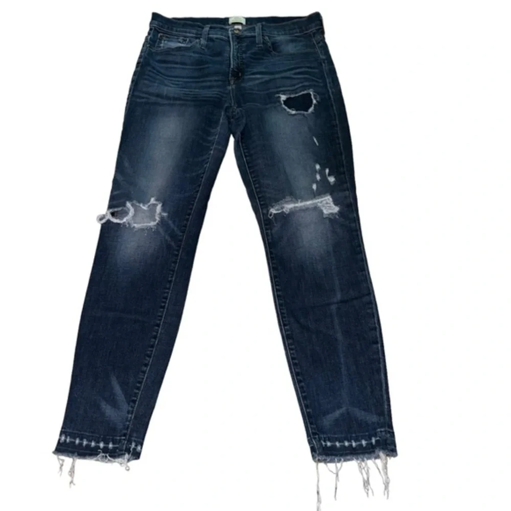 J. Crew 9” High-Rise Toothpick Ripped Raw Hem Skinny Ankle Jeans
